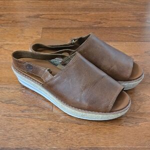 Timberland Brown Leather Wedge Sandals Size 7.5
